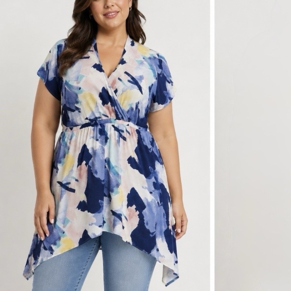 Torrid Babydoll Gauze‎ High Low Tunic Pastel Watercolor Flowy Size 2X